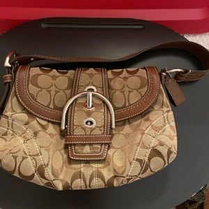 Coach signature leather & canvas buckle flap purse